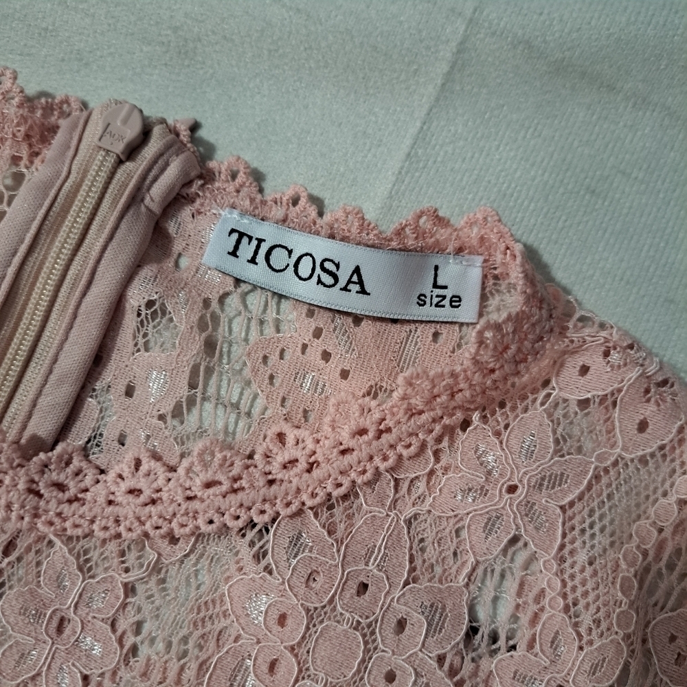 Ticosa Dress Size Large Short Sleeve Pink Lace Regencycore Bridgerton - Picture 3 of 10